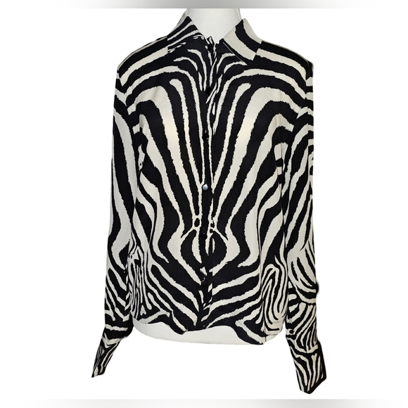Laurèl Tops - Laurèl by Escada Womens Silk Zebra Animal Print Button Blouse Top Shirt Sz 34/S